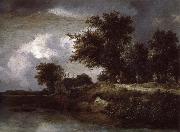 Jacob van Ruisdael Wooded river bank oil painting picture wholesale